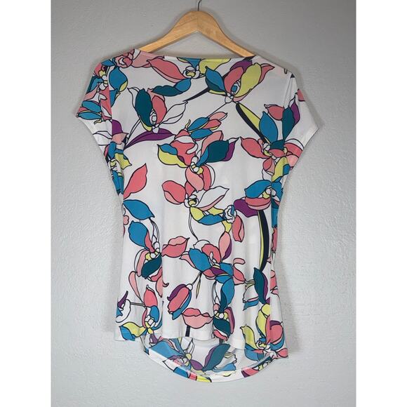 Y2K Vintage Cowl Neck Bright Floral Blouse Women Large Groovy 70s Going Out Top - Picture 4 of 6